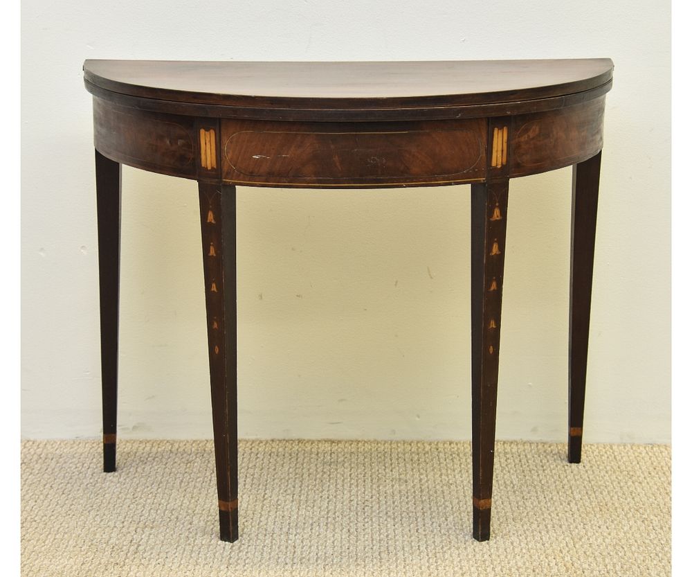 Appraisal: Baltimore Hepplewhite Style Demi-lune Card Table Baltimore Hepplewhite style mahogany