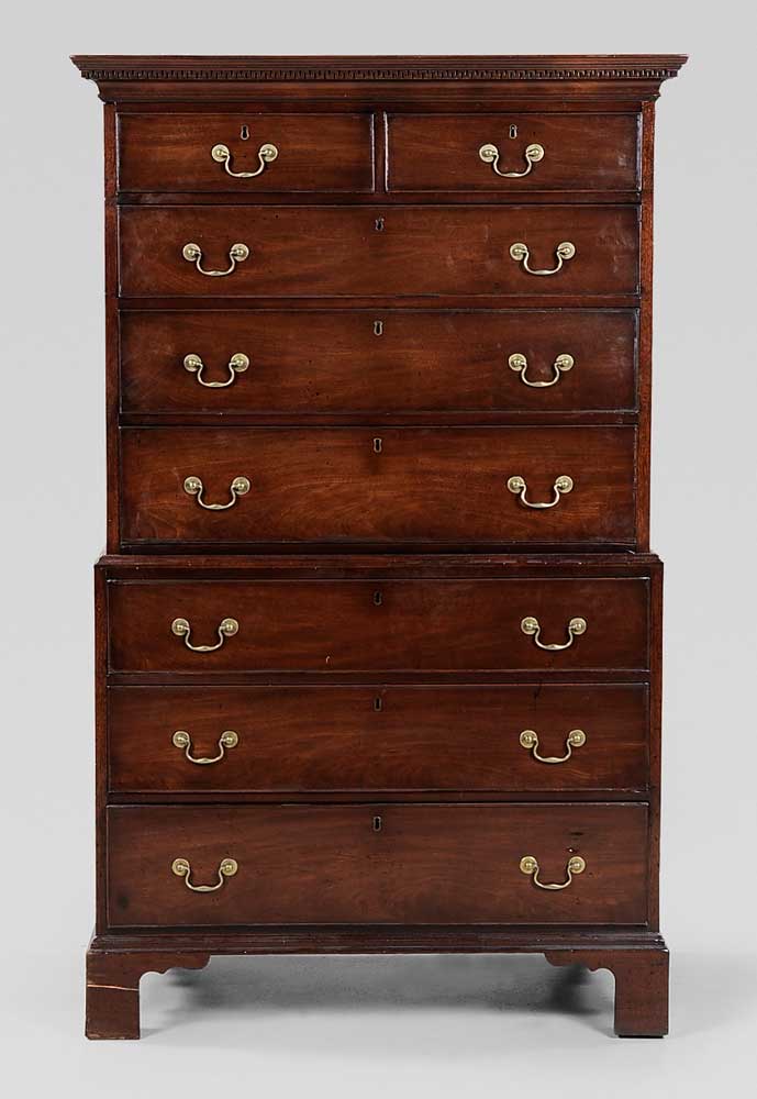 Appraisal: George III Mahogany Chest-on-Chest British th century two-case construction dovetailed