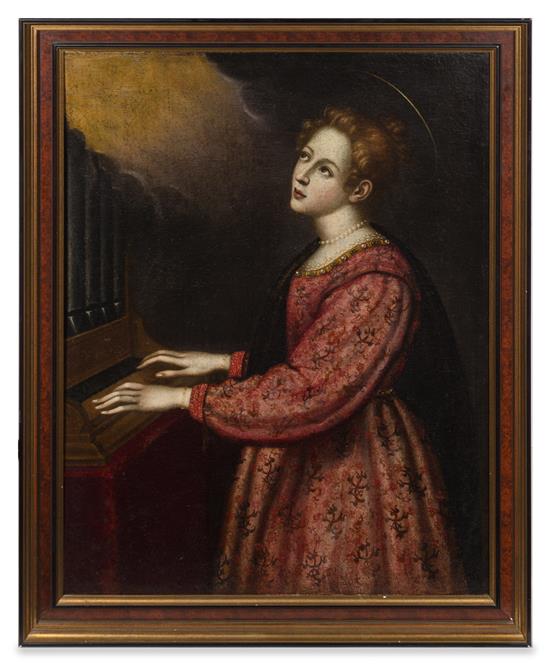 Appraisal: Sale Lot Continental School th Century Saint Cecilia Playing the