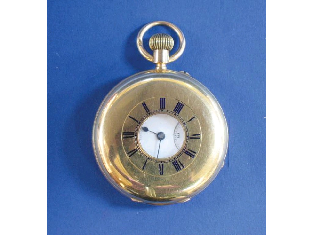 Appraisal: AN CT GOLD HALF HUNTER POCKET WATCH the white enamel