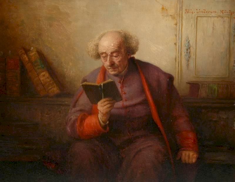 Appraisal: RICHARD LINDERUM German - A PAINTING Monk Reading RICHARD LINDERUM