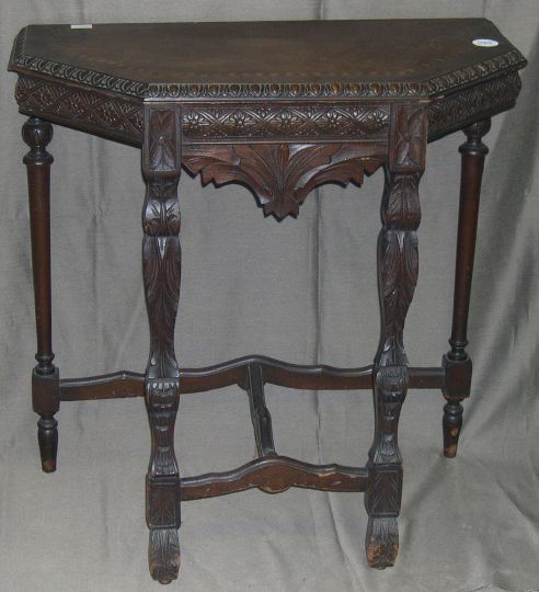 Appraisal: Diminutive Inlaid Walnut Console Table the top with an egg-and-dart