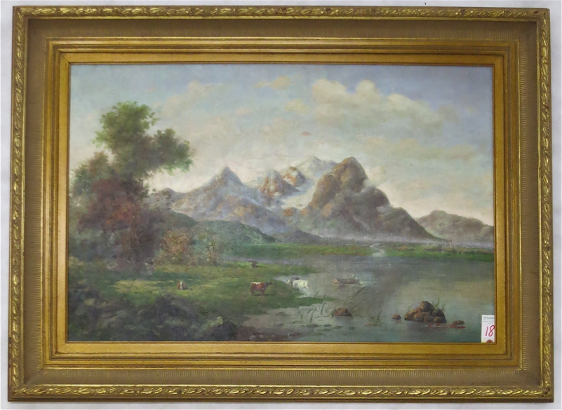 Appraisal: LANDSCAPE OIL ON CANVAS PAINTING a highland mountain lake landscape