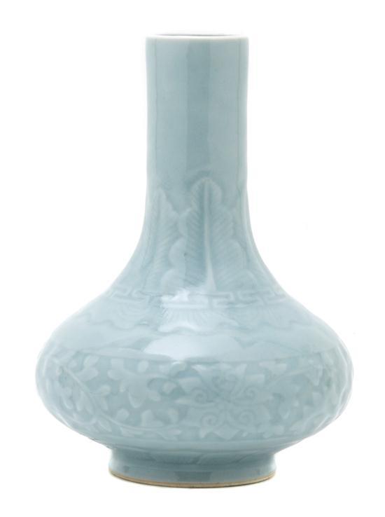 Appraisal: Chinese Celadon Glazed Porcelain Vase of bottle form with raised