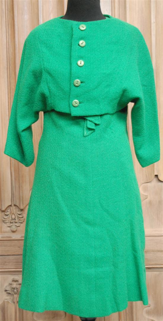 Appraisal: WOOL DRESS AND MATCHING JACKET GREEN sizes avarage ladies -