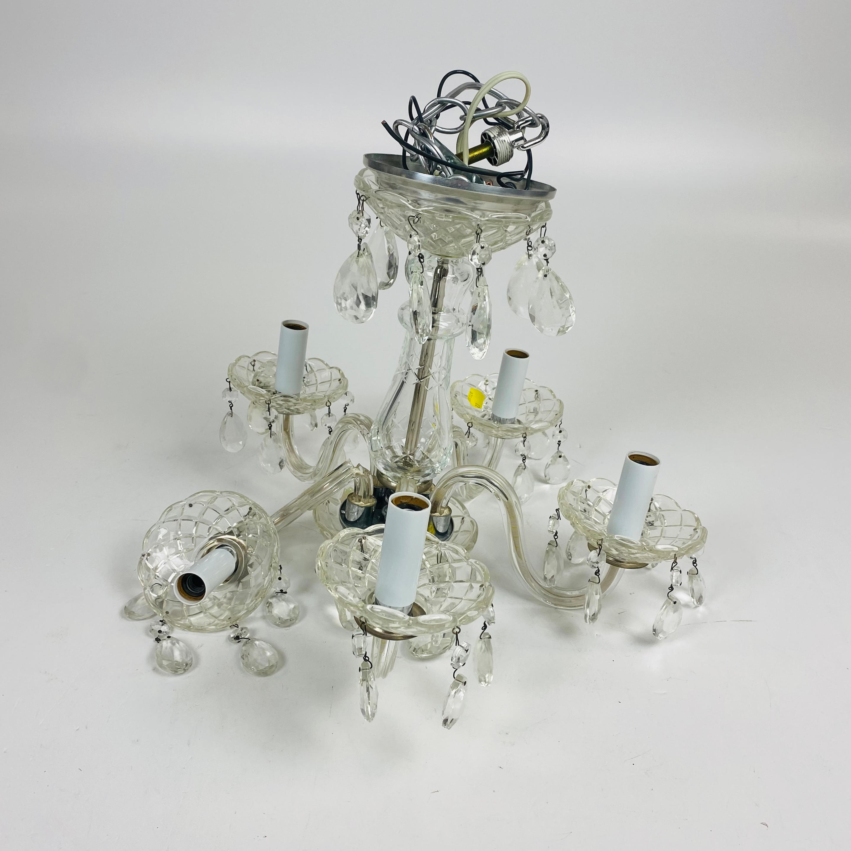 Appraisal: MOLDED GLASS FIVE-ARM CHANDELIER electrified with glass drops ht dia