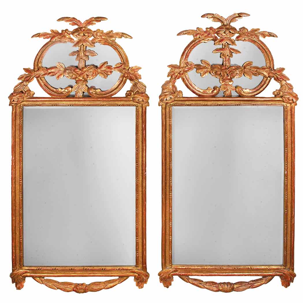 Appraisal: Pair of Continental Rococo Gilt-Wood Mirrors th Century Each rectangular