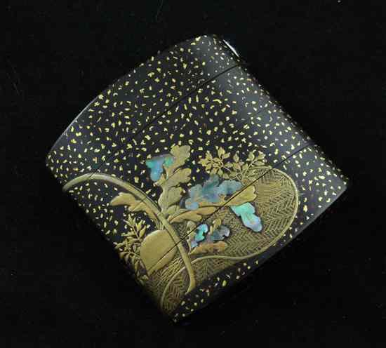 Appraisal: A Meiji period three case takamaki-e black lacquer inro decorated