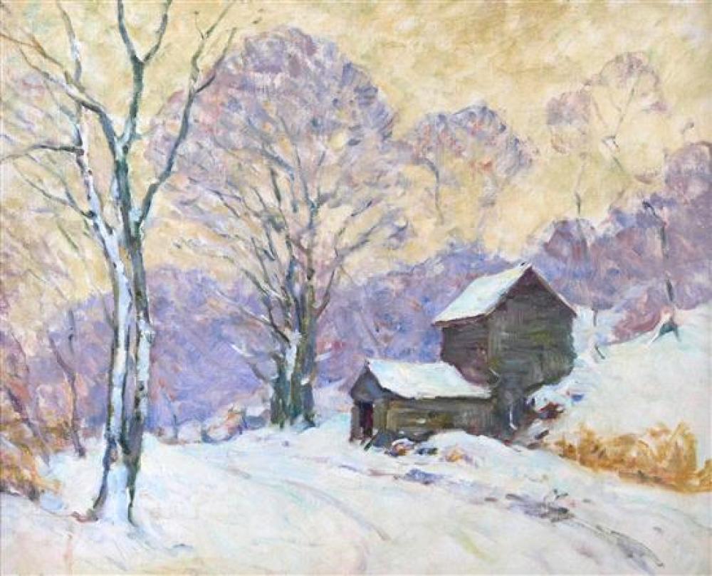 Appraisal: William Chadwick Connecticut - oil on canvas depicts landscape snow