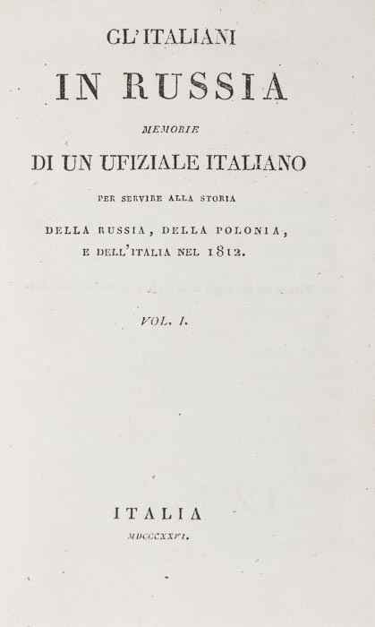 Appraisal: Laugier de Bellecour Cesare de Gl'Italiani in Russia Memorie di