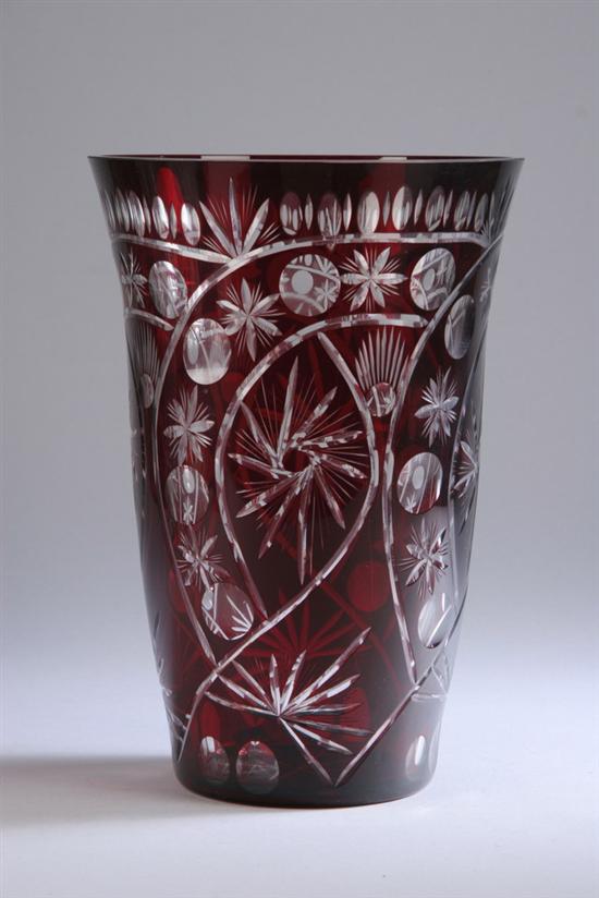 Appraisal: BOHEMIAN RUBY CUT-TO-CLEAR GLASS VASE th century - in high