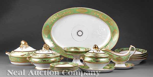 Appraisal: A Paris Porcelain Apple Green and Gilt Partial Dinner Service