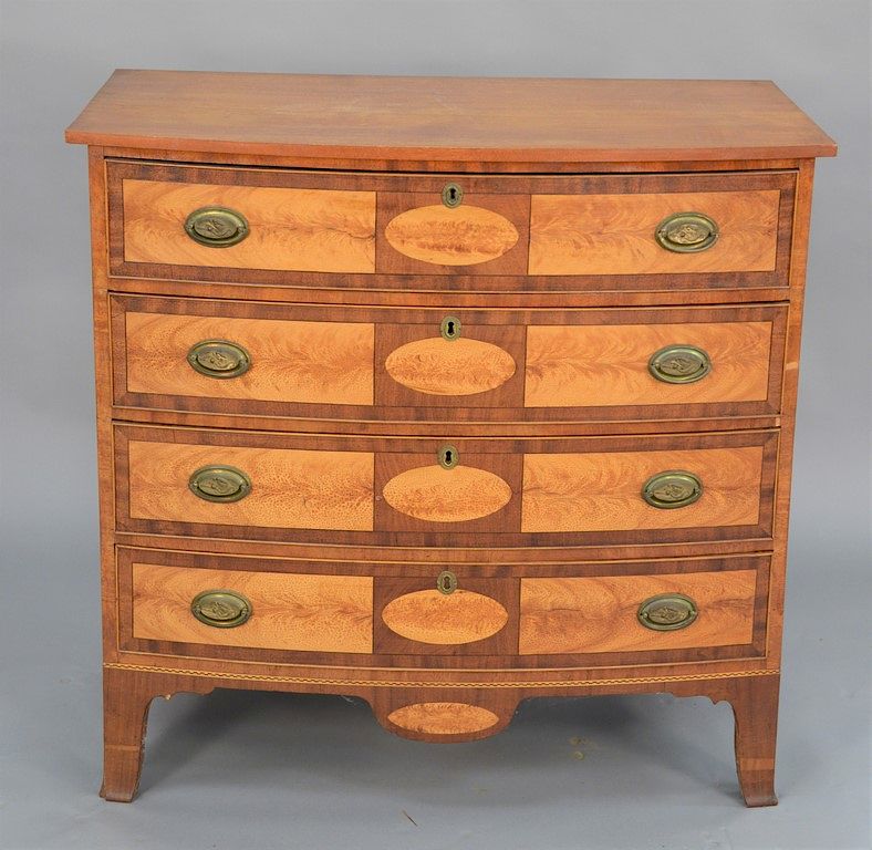 Appraisal: Federal bowed front four drawer chest with figured maple paneled