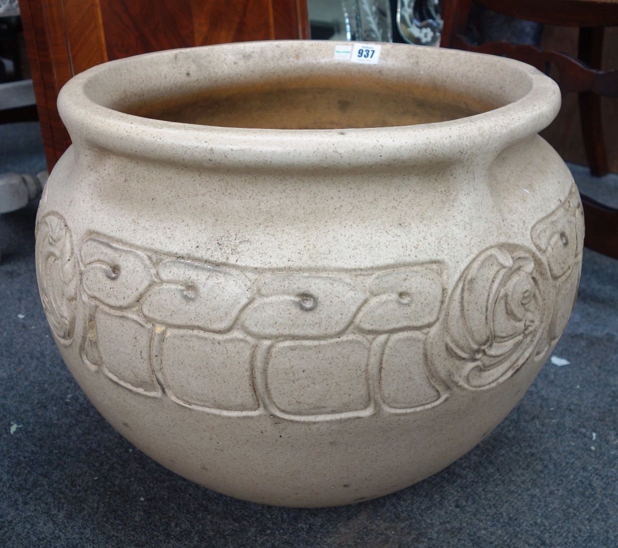 Appraisal: A large stoneware jardiniere early th century incised with an