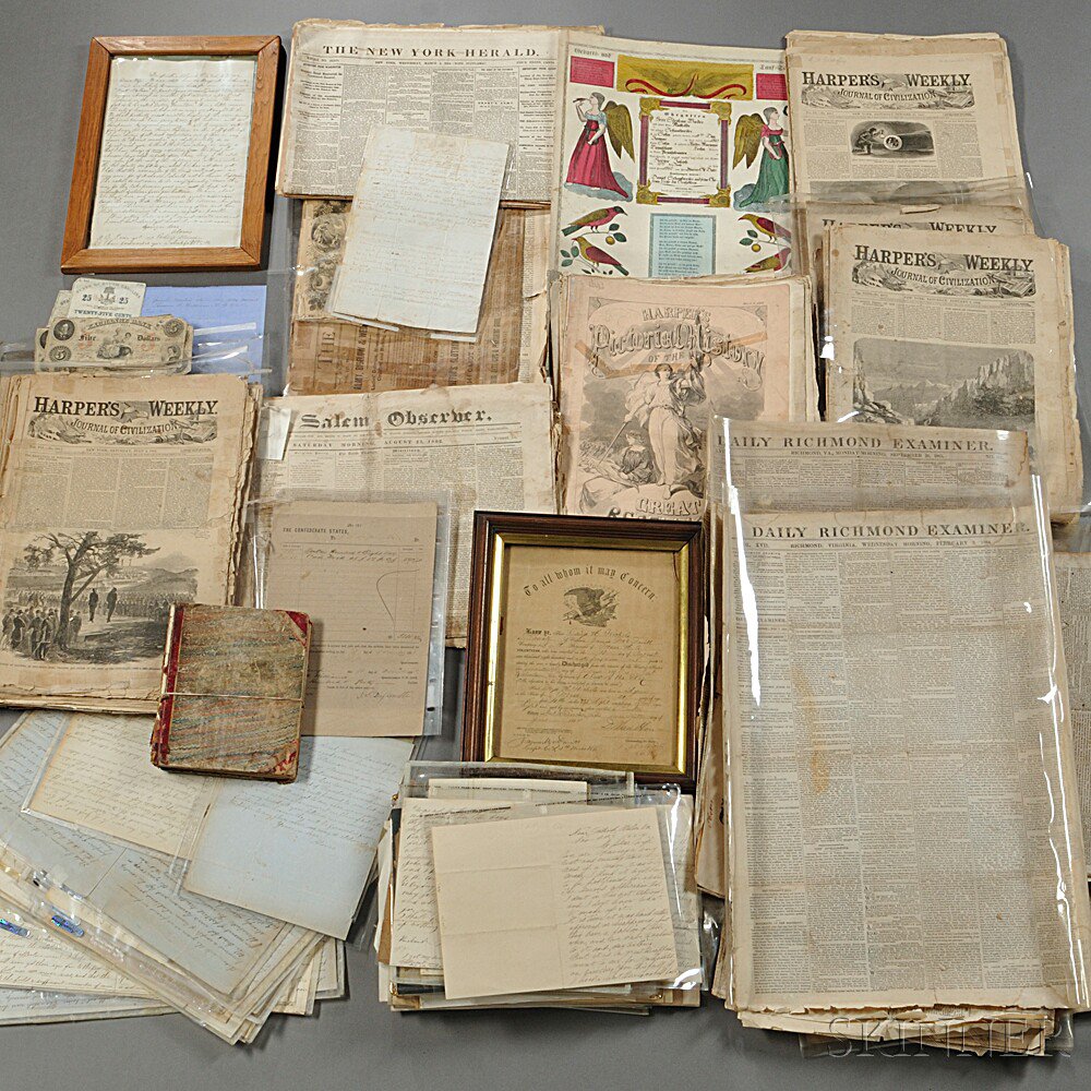 Appraisal: Group of Civil War Documents and Newspapers c - document