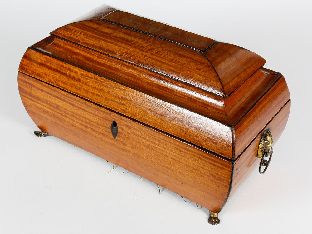 Appraisal: Sarcophagus Satinwood Double Compartment Tea Caddy th Century Sarcophagus Satinwood