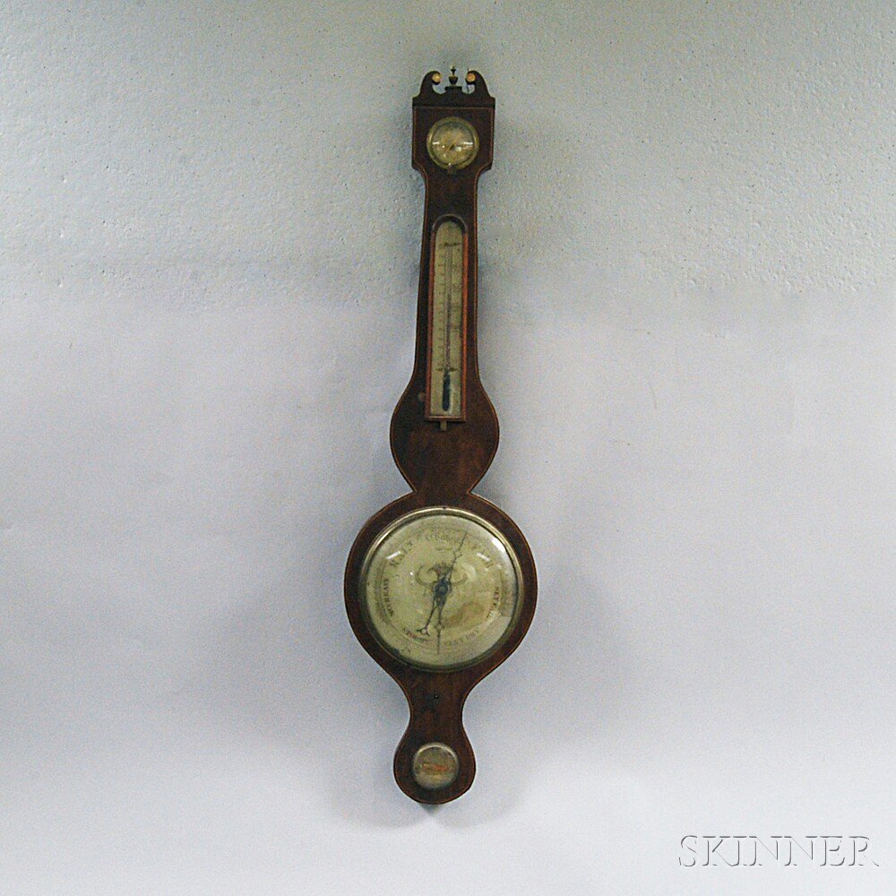 Appraisal: J Ronchetti Mahogany Veneered Wheel Barometer Market Street Manchester c