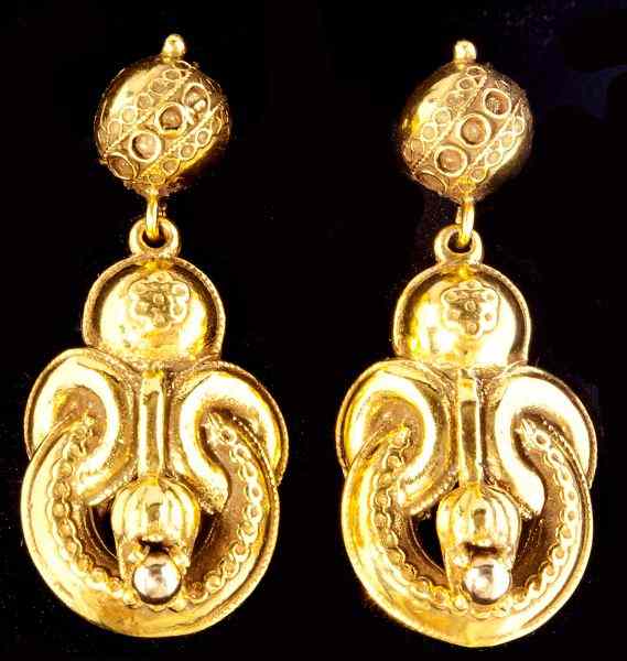 Appraisal: Yellow Gold Drop Pendant Earringsdesigned with serpent motif and intertwined