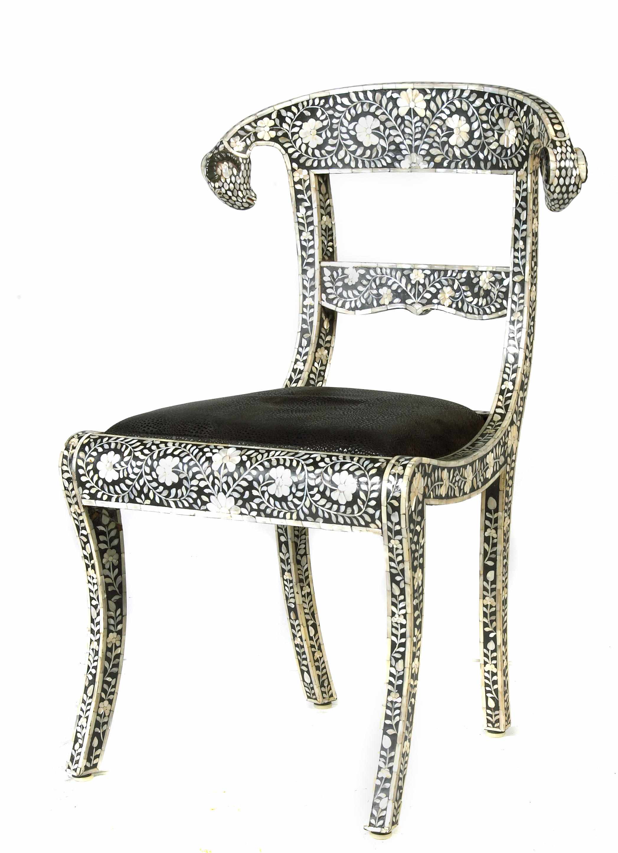 Appraisal: An Anglo-Indian style mother of pearl inlaid side chair height