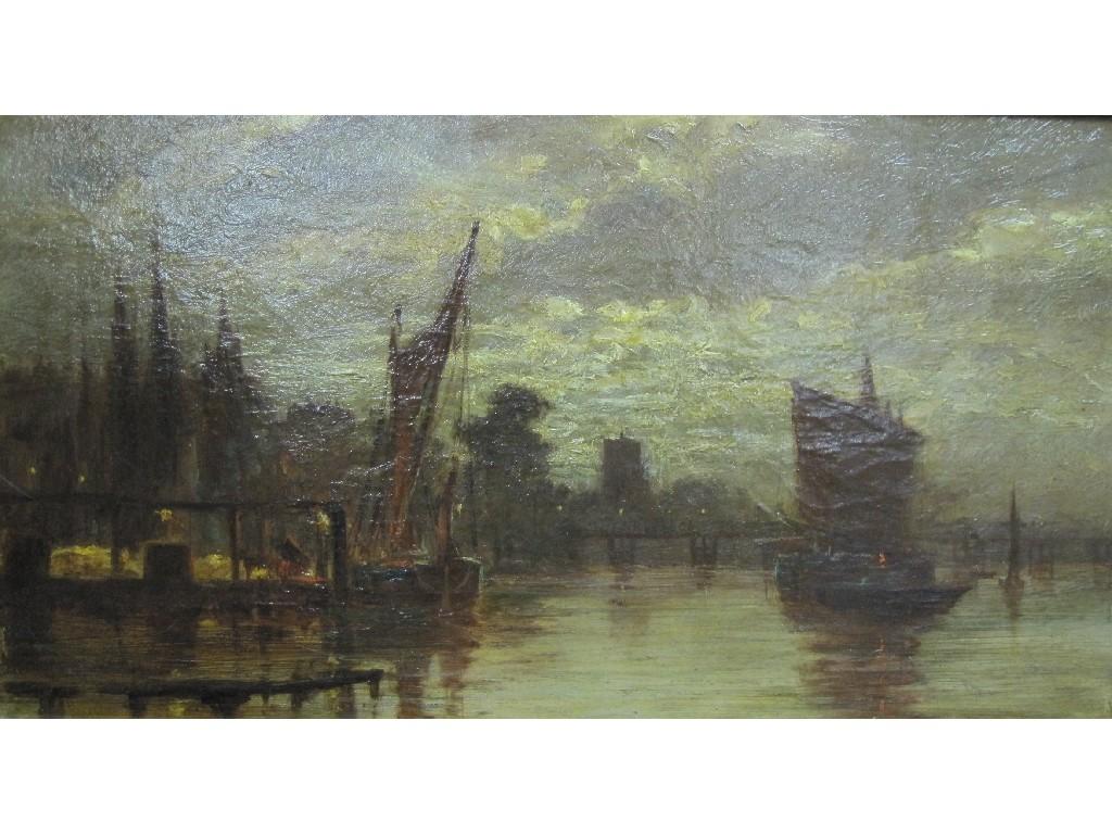 Appraisal: CONTINENTAL SCHOOL A continenral river View with sailing Barges by