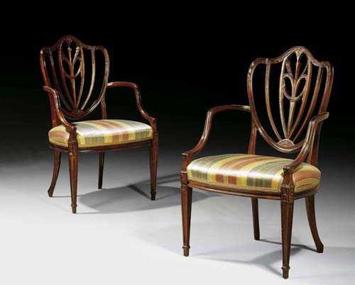 Appraisal: PAIR OF MAHOGANY ARMCHAIRS late George III after a model