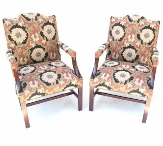 Appraisal: Pair of Marlborough Armchairs Upholstered with mahogany wood frames H