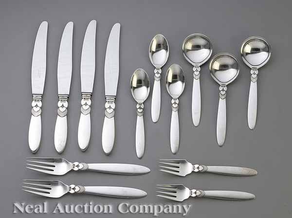 Appraisal: A Set of Georg Jensen Sterling Silver Flatware Cactus pattern