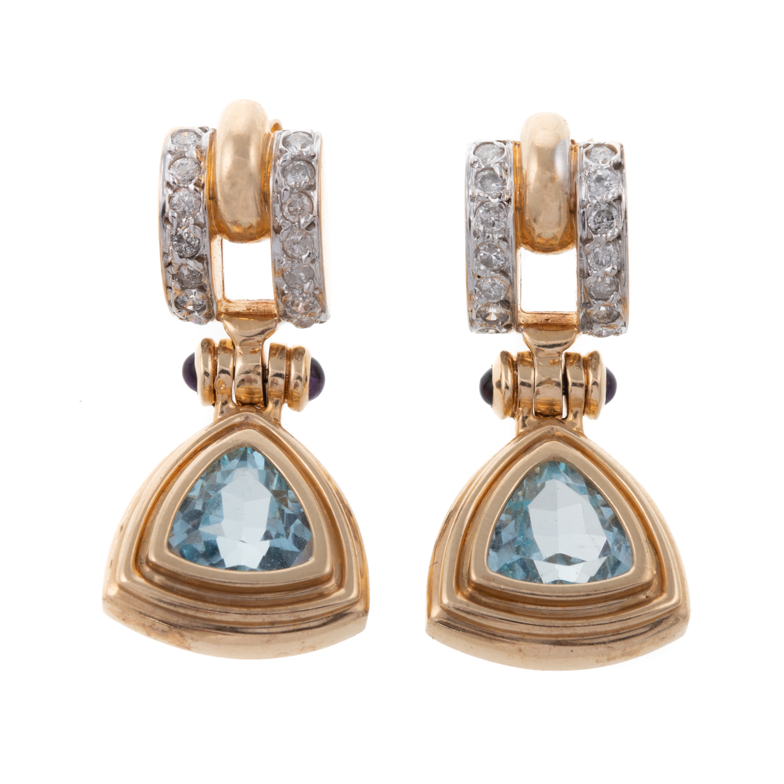 Appraisal: A PAIR OF BLUE TOPAZ DIAMOND EARRINGS IN K K