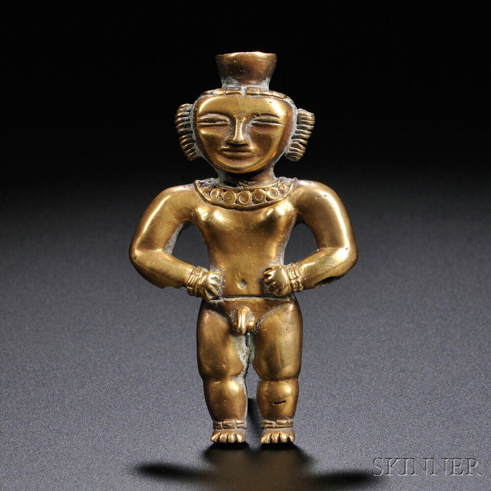 Appraisal: Quimbayan-style Gold Poporo Lime Container standing male figure wearing multiple