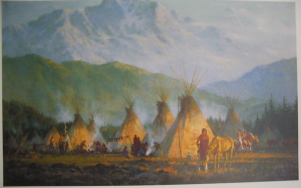 Appraisal: HOWARD TERPNING Illinois born Color lithograph titled Crow Camp in