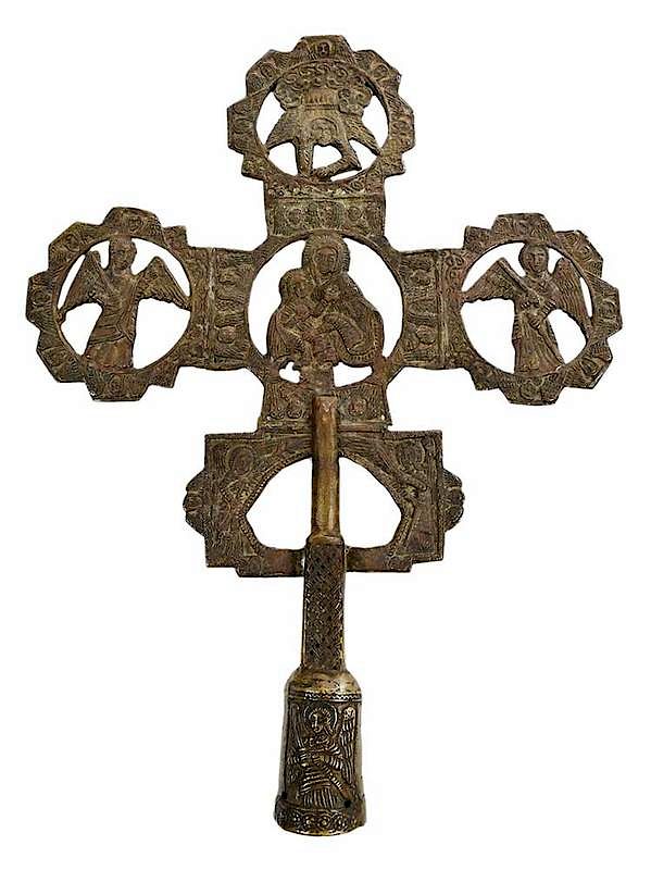 Appraisal: Byzantine Style Bronze Processional Cross possibly North Africa Byzantine or