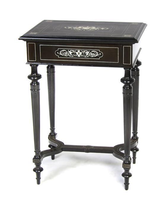 Appraisal: Continental Ebonized and Ivory Inlaid Dressing Table the rectangular lift