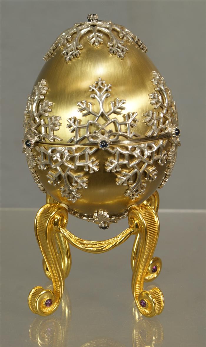 Appraisal: House of Faberge K gilt sterling silver violet enameled covered