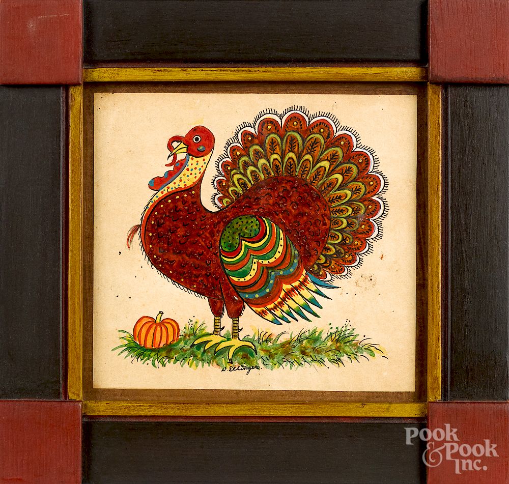 Appraisal: David Y Ellinger watercolor of a turkey David Y Ellinger