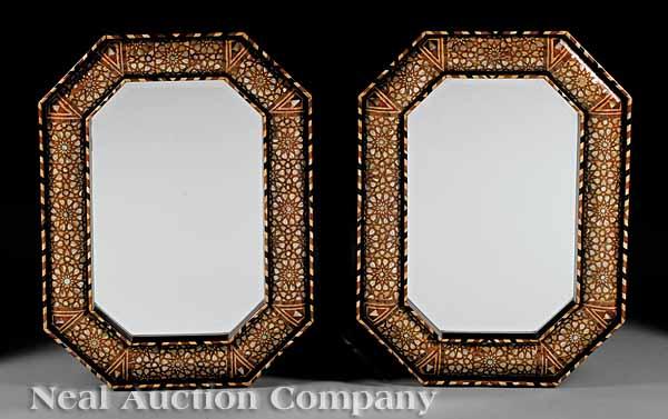 Appraisal: A Pair of Moorish Mother-of-Pearl and Exotic Woods Inlaid Mirrors