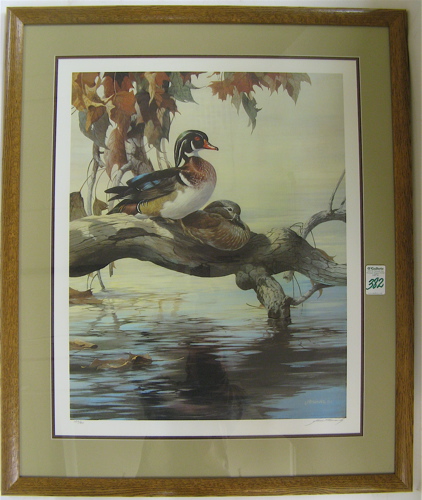 Appraisal: MARIO F FERNANDEZ OFF-SET COLOR LITHOGRAPH Wood ducks on branch