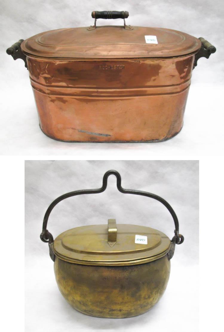 Appraisal: TWO METAL BOILERS Rochester copper wash boiler with original lid