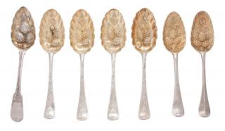 Appraisal: A Collection of Seven English Silver Berry Spoons Various Makers