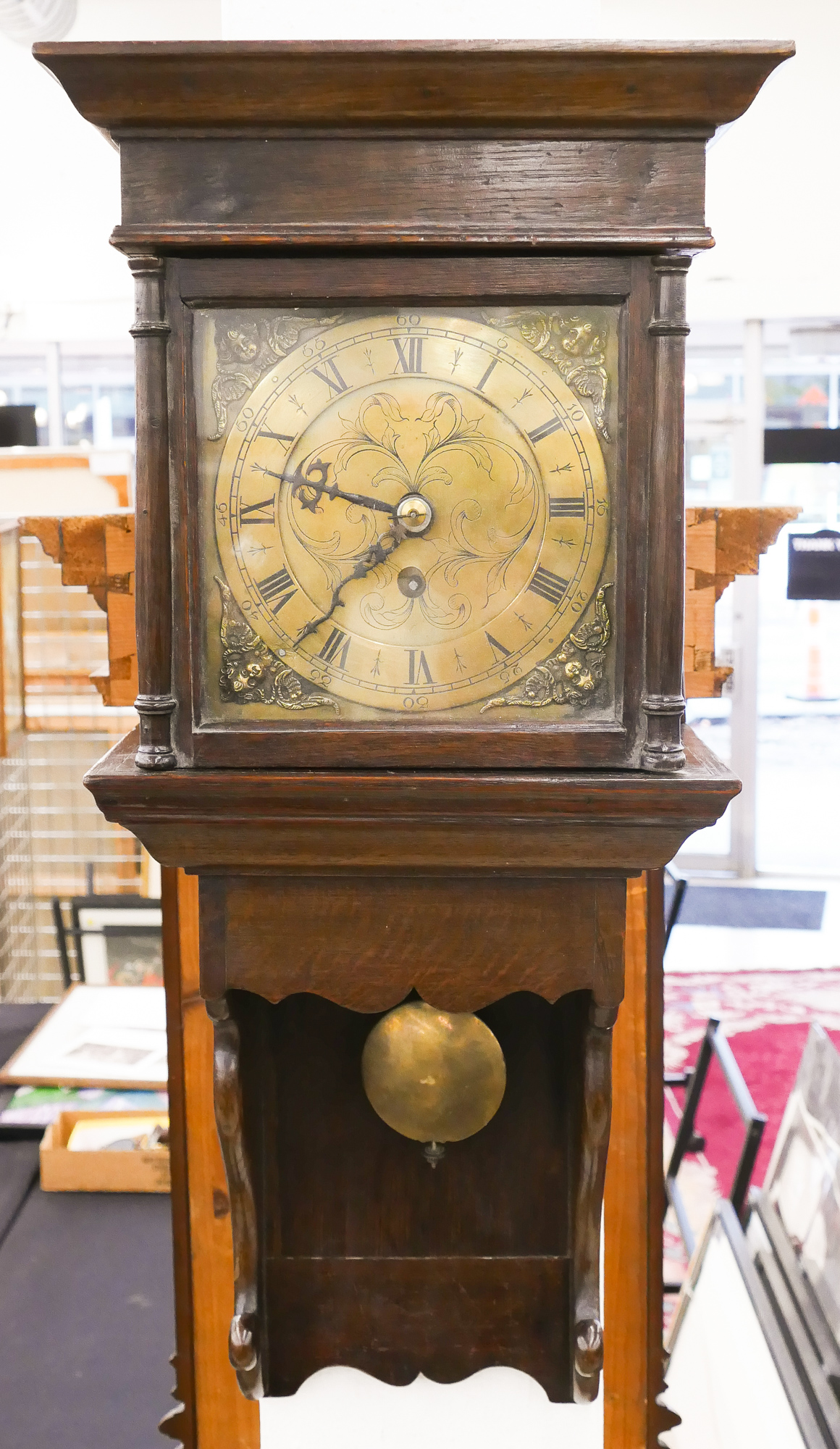 Appraisal: Georgian English Oak Wall Clock ''x ''x '' Engraved brass