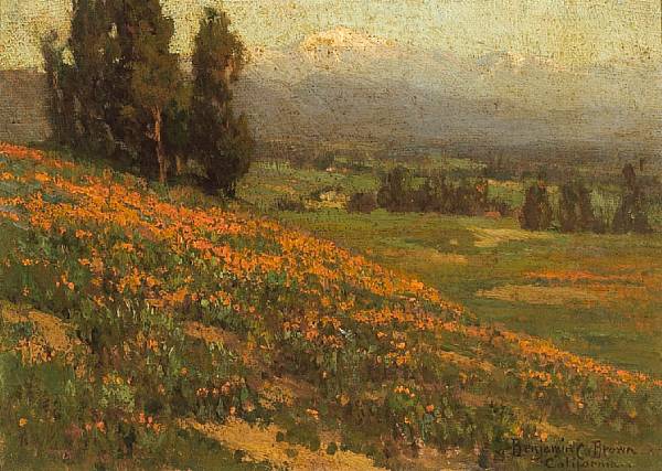 Appraisal: Benjamin C Brown American - Pasadena Poppies with Mount Baldy