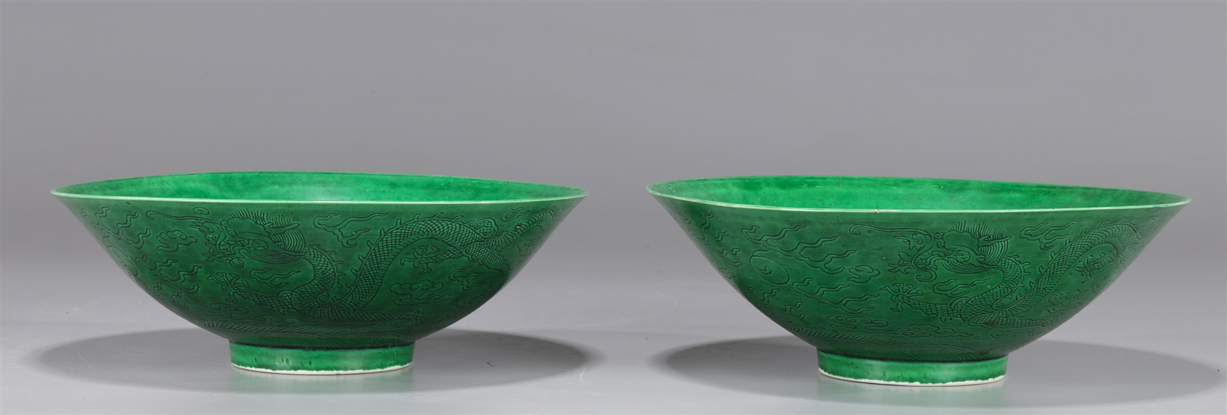 Appraisal: Pair of Chinese green glazed porcelain bowls each with central