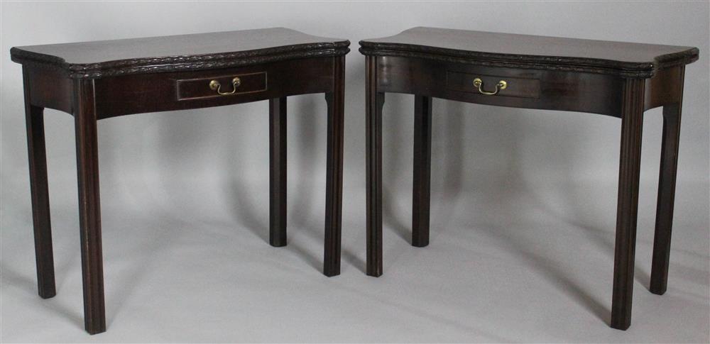 Appraisal: NEAR PAIR OF GEORGE III CARVED MAHOGANY GAME TABLES each