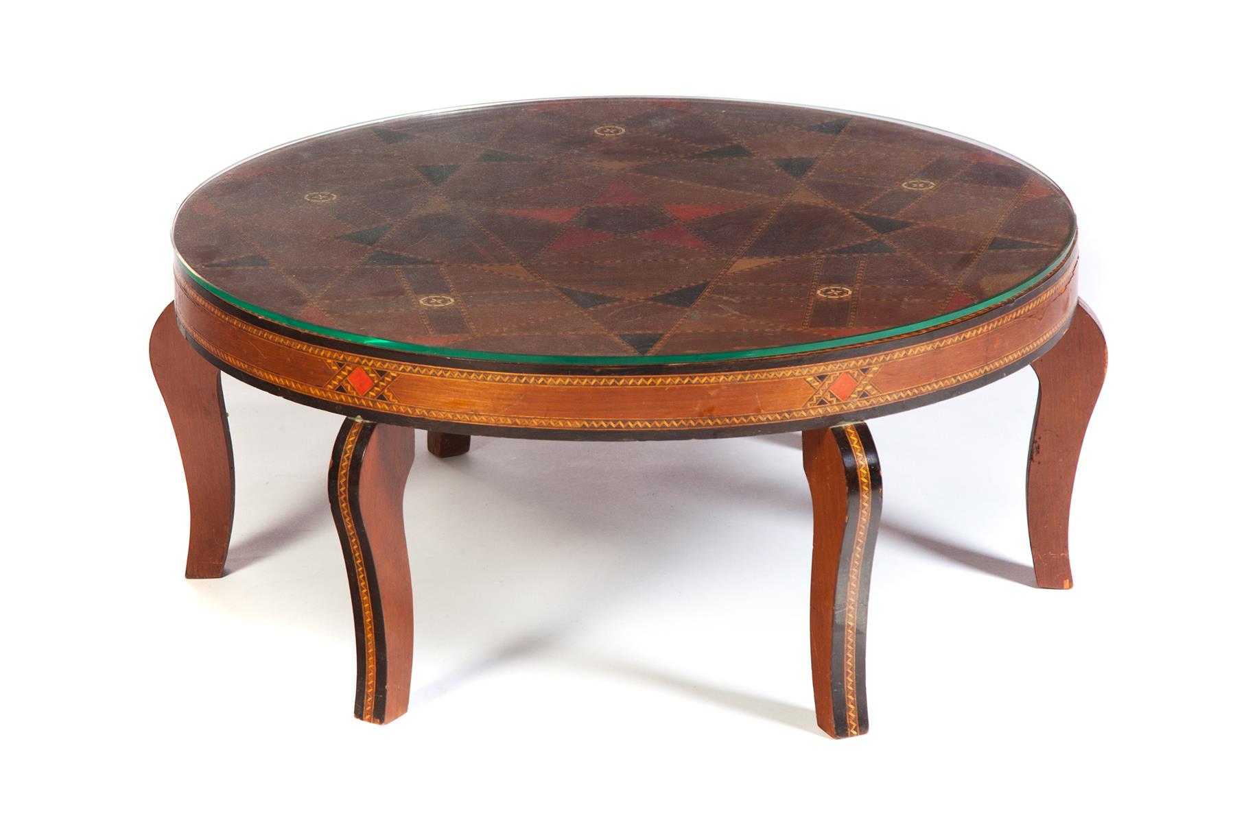 Appraisal: INLAID CIRCULAR LOW TABLE Middle eastern th century mixed woods