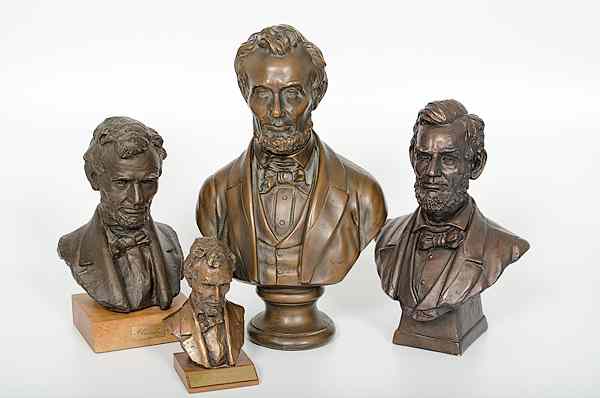 Appraisal: Abraham Lincoln Bronzed Metal Busts Assembled group of bronzed metal