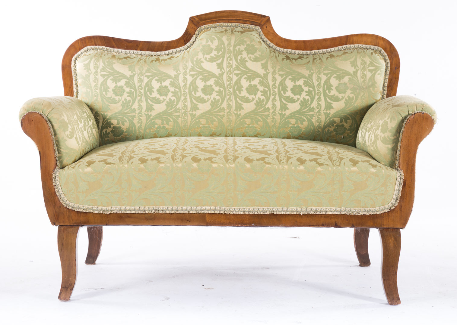 Appraisal: Biedermeier style fruitwood upholstered settee curved exposed crest rail exposed