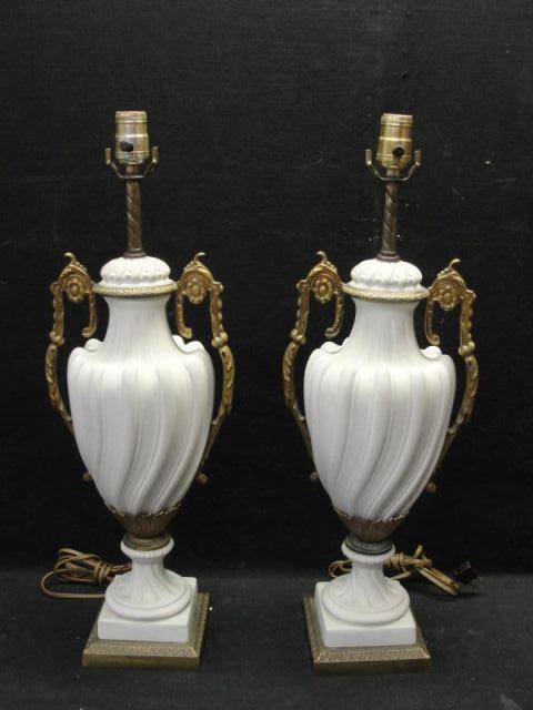 Appraisal: Pair of Porcelain Gilt Metal Urn Form Lamps From a