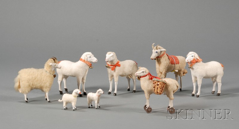 Appraisal: Eight Miniature Sheep Figures Germany early to mid- th century