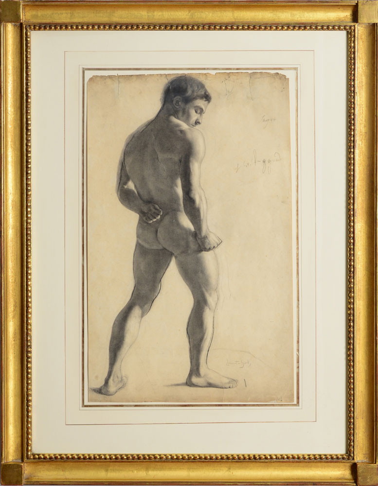 Appraisal: LAURENT GSELL - STUDY OF A MALE FIGURE Charcoal on