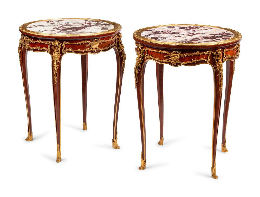 Appraisal: A Pair of Louis XV Style Gilt Bronze Mounted Marble-Top