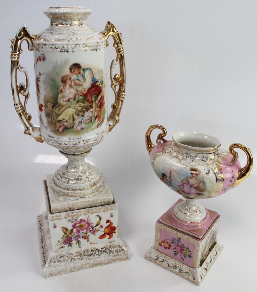 Appraisal: Two late thC German porcelain vases with integral stands and